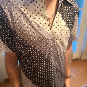 Black, White and Grey Casual Button Down Shirt with Polka Dots